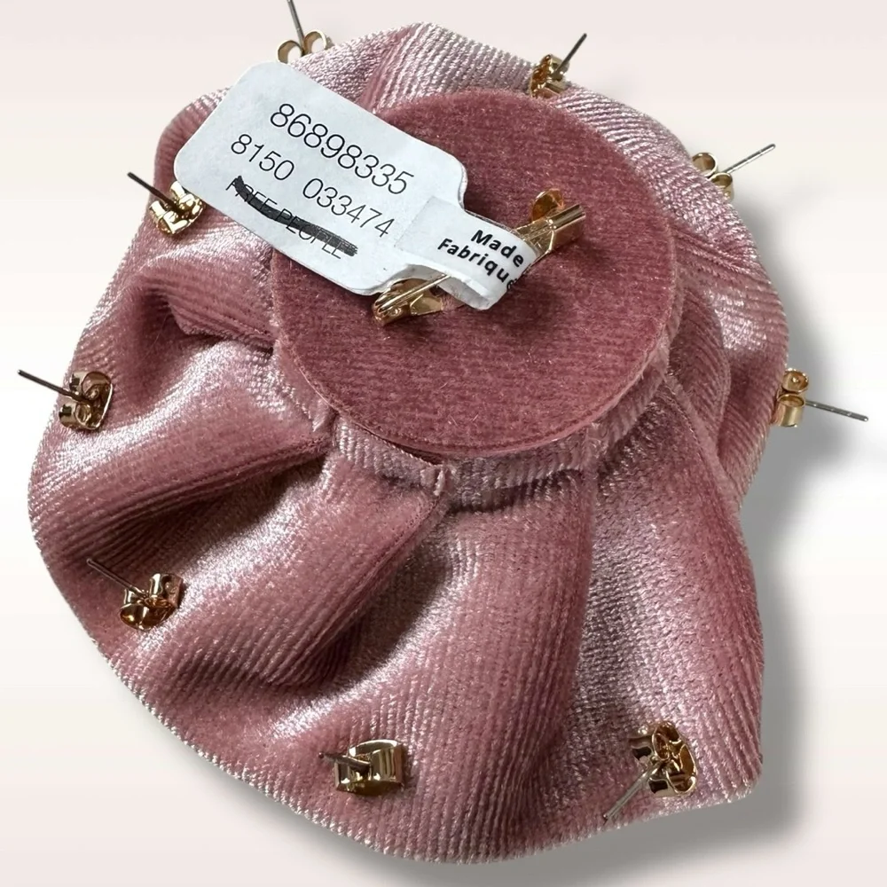 Free People Blush Pink Velvet Rose Brooch 5 Pairs of Stud Earrings Cross Heart